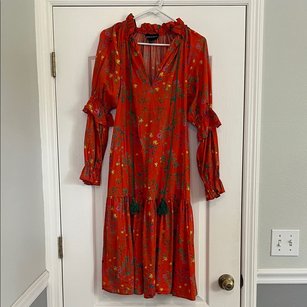 Cynthia Rowley Red Floral Long Sleeve Dress